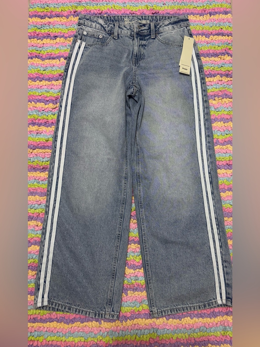 No Boundaries Blue Wide-Leg Jeans with White Side Stripes
